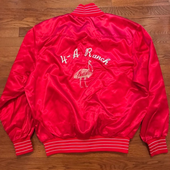 VINTAGE RED SATIN POLY JACKET 2XL. STITCHING 4. A RANCH FALL - Picture 5 of 7